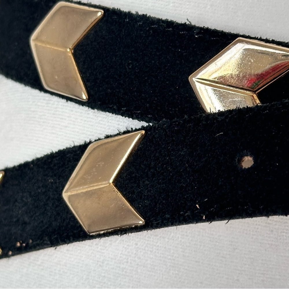 Banana Republic Black Suede Gold Tone Arrow Chevron Belt Small Italian Leather - Picture 3 of 15